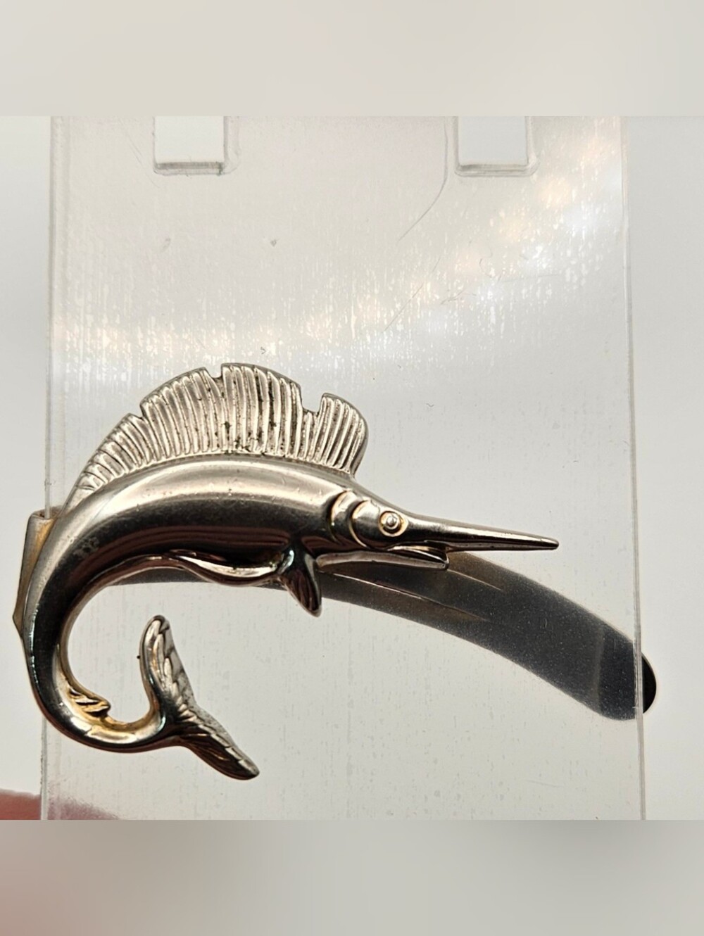 Swordfish Tie Clip / Bar Swank Silver Tone Nautical